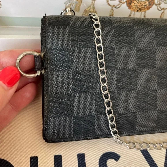 Louis Vuitton Black Damier Graphite Long Wallet on Chain - Picture 5 of 14